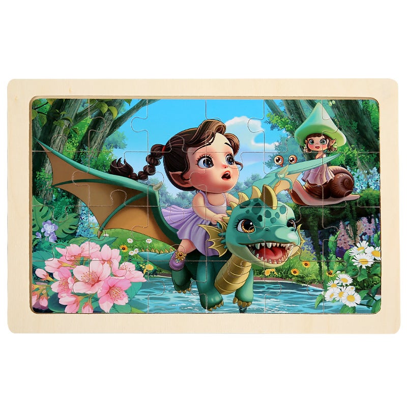 24 Children'S Wooden Cartoon Animal Dinosaur Plane Wooden Puzzle Boys And Girls Baby Early Education And Intelligence Toys - Image 1